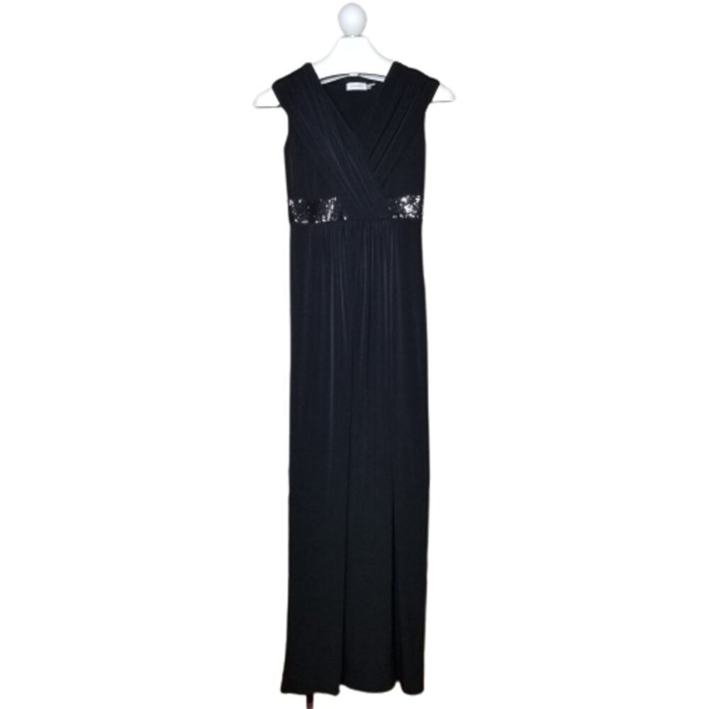 Calvin Klein V-Neck Draped Sequin Waist Cap Sleeve Ball Gown Size 2